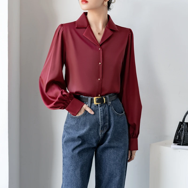 Fashion Long Sleeve Notched Collar Women Shirt Office Lady Shirt Blouse Women Tops Blouses Shirts Blusas Para Mujer Camisas M917