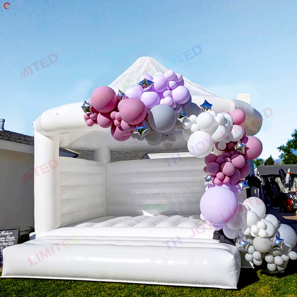 Express Door shipping 4.5x4.2m inflatable wedding bouncer castle with rood outdoor wedding ceremony white bouncy house