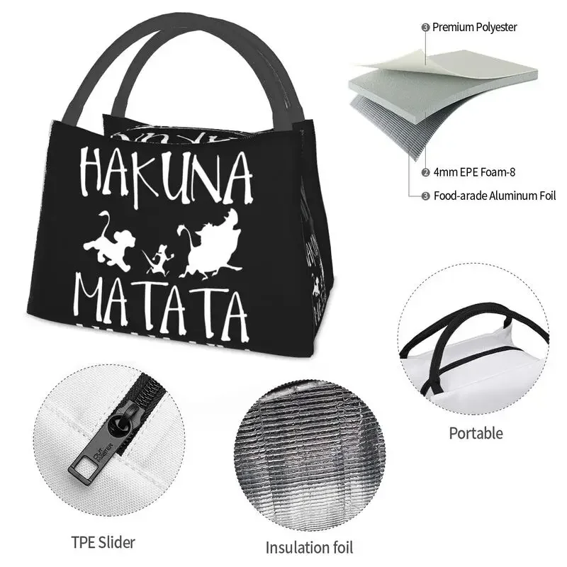 Timon Pumba Hakuna Matata Insulated Lunch Bag for Women Resuable Cooler Thermal Lunch Box Work Picnic