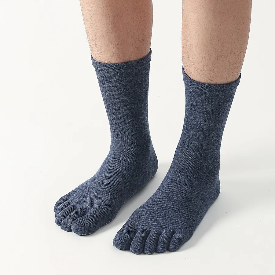 3 Pairs Men's Sport Anti-Slip Socks with Fingers Solid Cotton Mid-tube Breathable Warm Separate Toes Pilates Training Yoga Socks