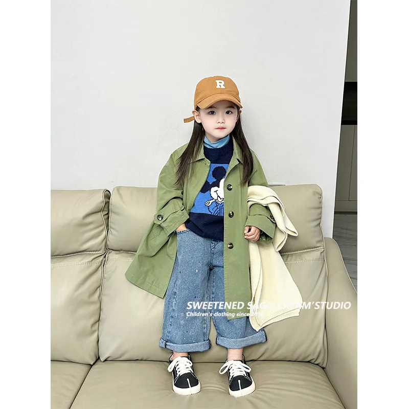 

Ximilu Girls' 2024 Autumn New Children's Korean Edition Mid Length Windbreaker Baby Fashionable Casual Coat