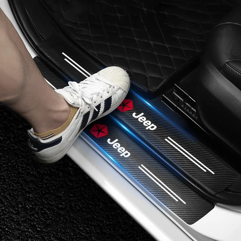 4 قطعة ألياف الكربون باب السيارة حافة عتبة حامي قطاع ملصقات ثلاثية الأبعاد ل جيب رينيجيد رانجلر JK JL جراند شيروكي كومباس باتريوت