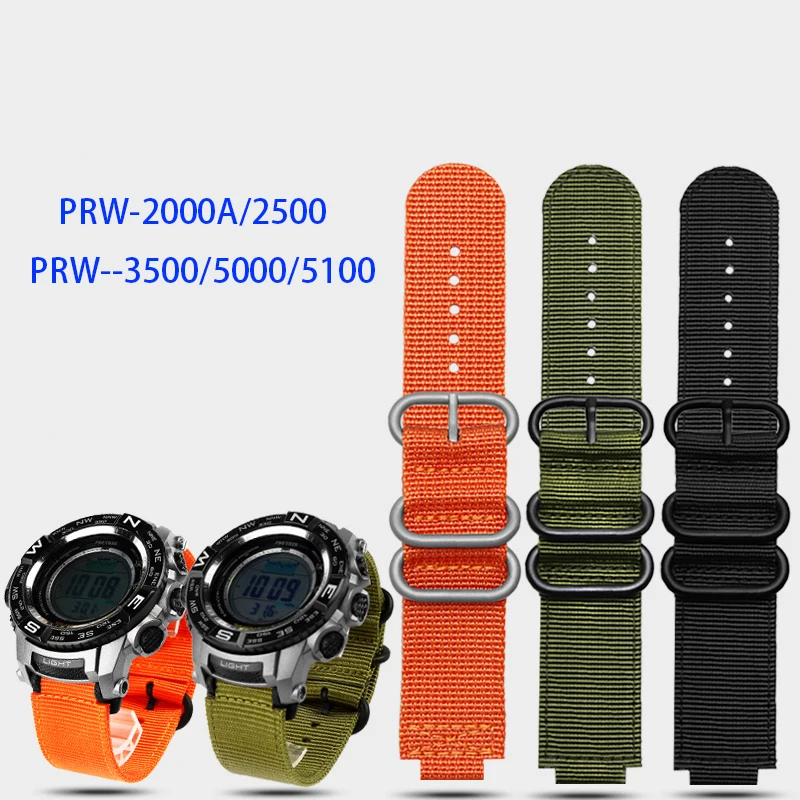 For Casio PROTREK Series PRW-2500T/3500/5000/5100/2000 Strap Nylon Canvas Sports Watch Strap Waterproof Watchband with Tools