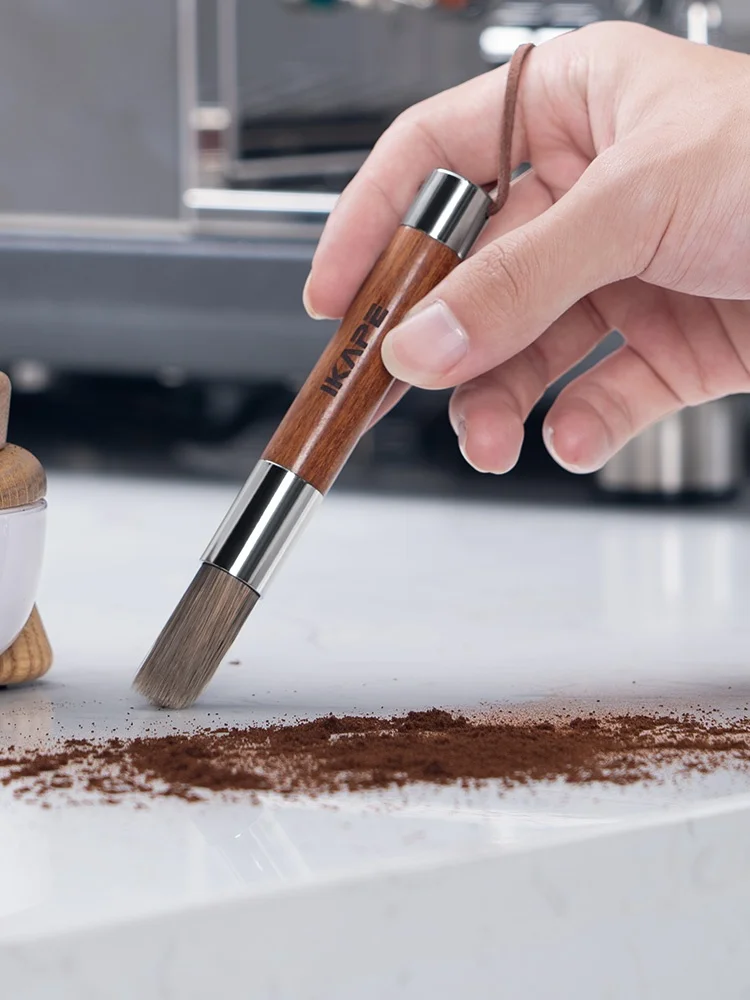 Ikafe Wooden Barista Coffee Bean Grinder Cleaning Brush Italian Style Compact Portable Dust Collector Grooming Tool
