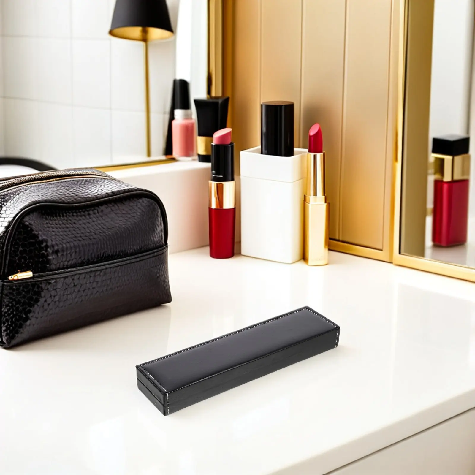 

2 шт. элегантных черных чехлов для часов из ПУ с кристаллическим узором и бежевой подкладкой, портативный футляр для хранения одного часов, шкатулка для украшений для мужчин и женщин