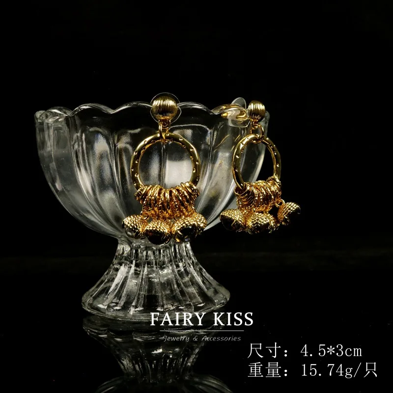 temperament  niche retro tassel drop stud earrings crystal plated real gold S925 silver needle earrings jewelry