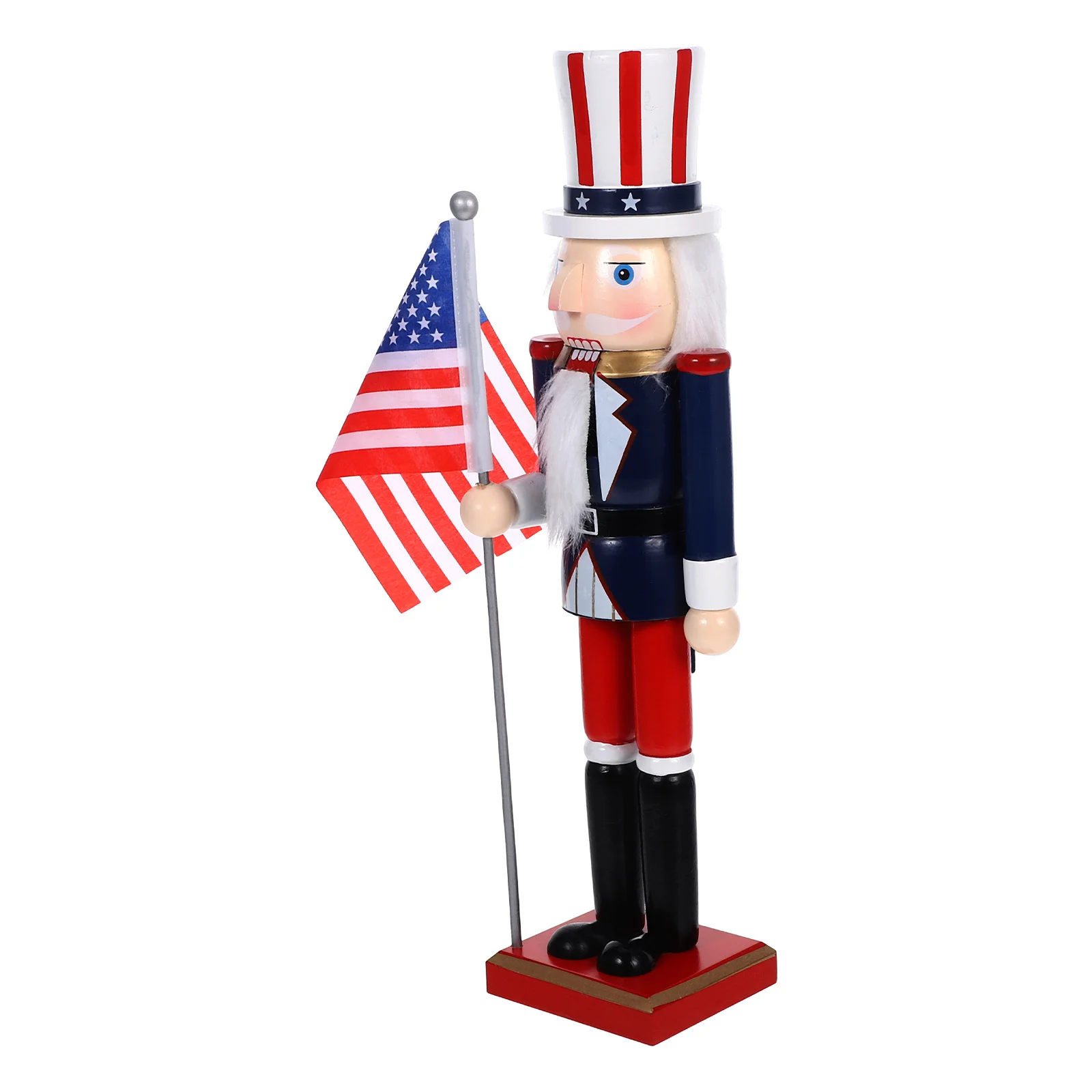 

38cm Wooden Nutcracker Soldier Statue American Flag Festive Christmas Decor for Shelves Tables Patriotic Holiday Decoration