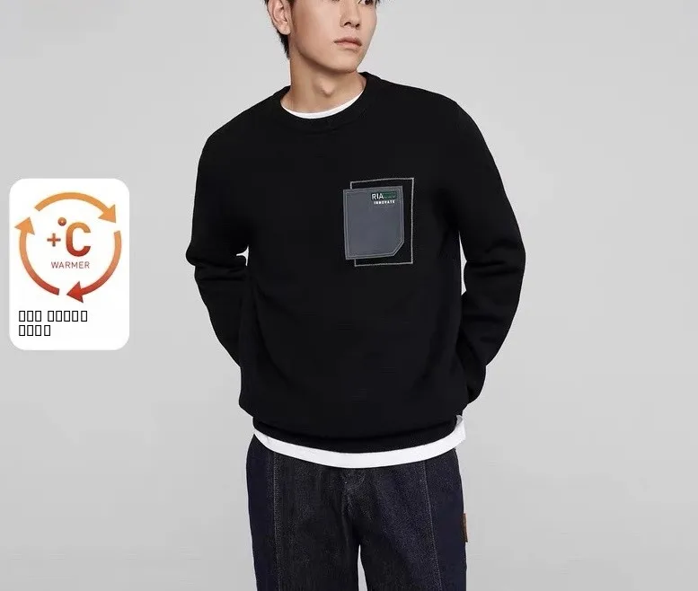 

Warm Knitted Long Sve Men's Sweater Core Yarn round Ne Inner Fce Thiened Wool Faion Urban Sle Daily Wear Autumn