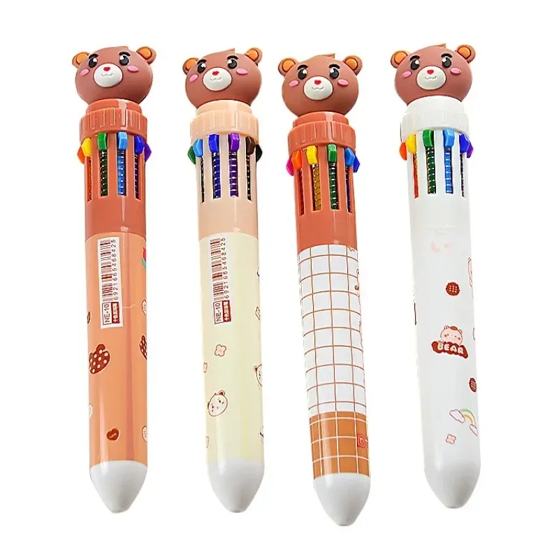 

2025 New 4Pcs/Set 10 Multicolored Pens Cute bear Cartoon Ballpoint Pen School Office Supply Stationery kids gift