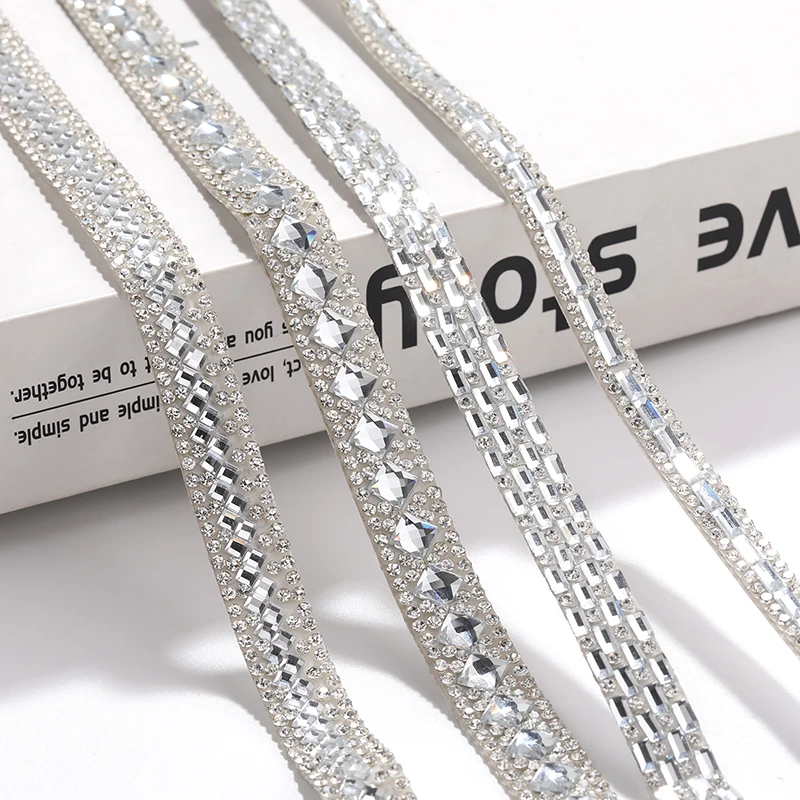 

High-Quality Sparkling Crystal Rhinestone Strip 1Yard12mm Self-Adhesive Rhinestones for Shoes Bags and Clothing DIY Decorations