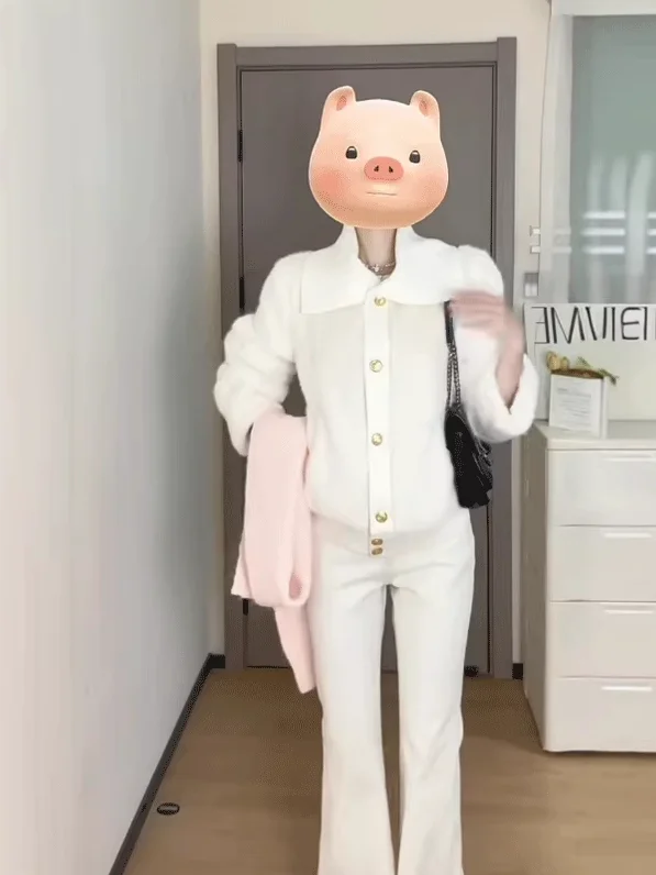 

Korean Sle ort Outerwear Cute Collar Fluffy Soft Faion Winter Coat for Small Figures Warmth Polyester Long Sve Button