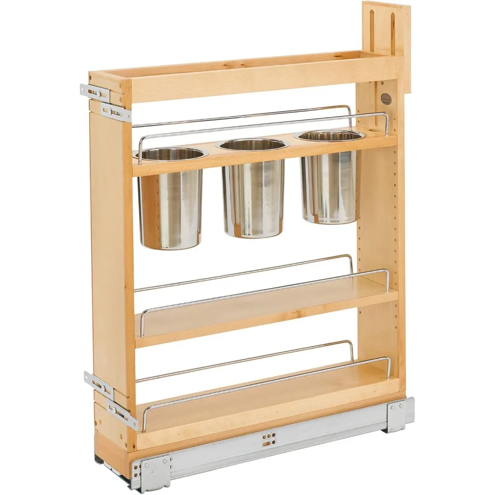 

5" Pull Out Storage Organizer for Base Kitchen Cabinets w/Soft-Close, Sliding Shelves for Utilities, Utensils or Spices