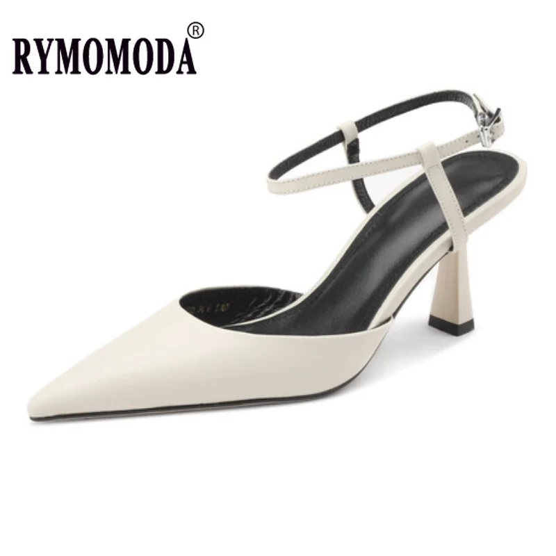 

Women Sandals 2023 Summer New Arrival Fashion Genuine Leather High Heel Pointed Toe Slingback Handmade Shoes with Buckle Strap