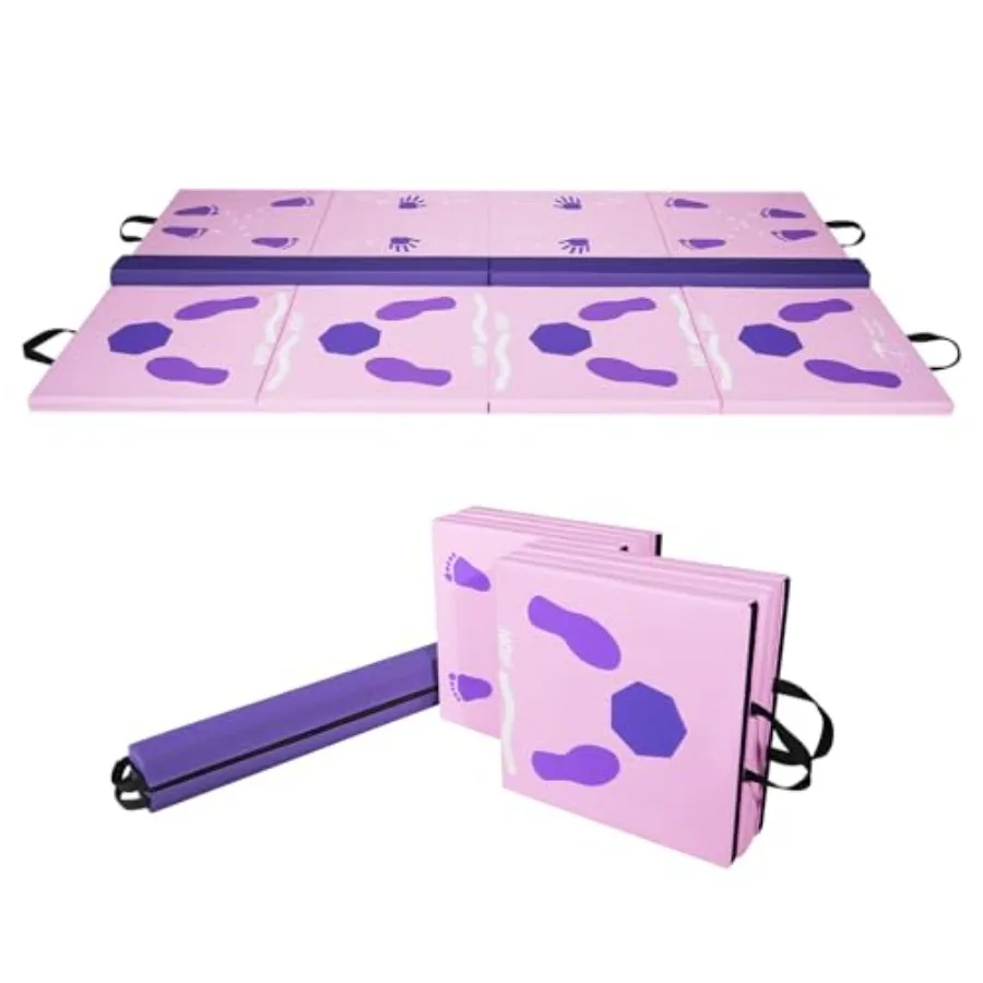 Gymnastics Tumbling Mats for : Foldable Gym Mat with Carrying Handles High-Density Foam Blue Lightweight Easy Storage