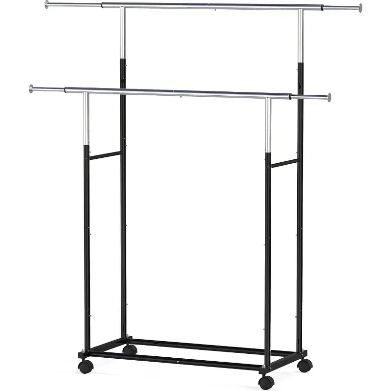 

z Simple Houseware Standard Double Rod Garment Rack, （Black/Silver）optional