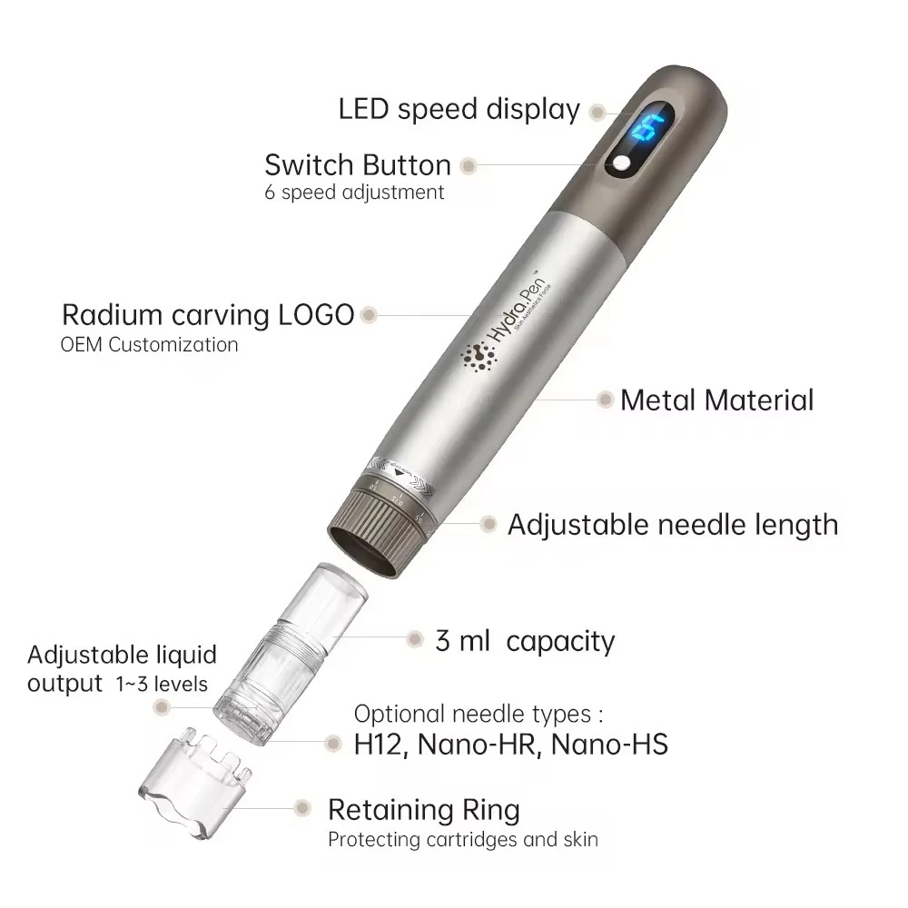 Aplicador de soro Hydra.Pen H3, Caneta Microneedling, Dispositivo de beleza para uso doméstico para crescimento e cuidados com a pele, cartuchos