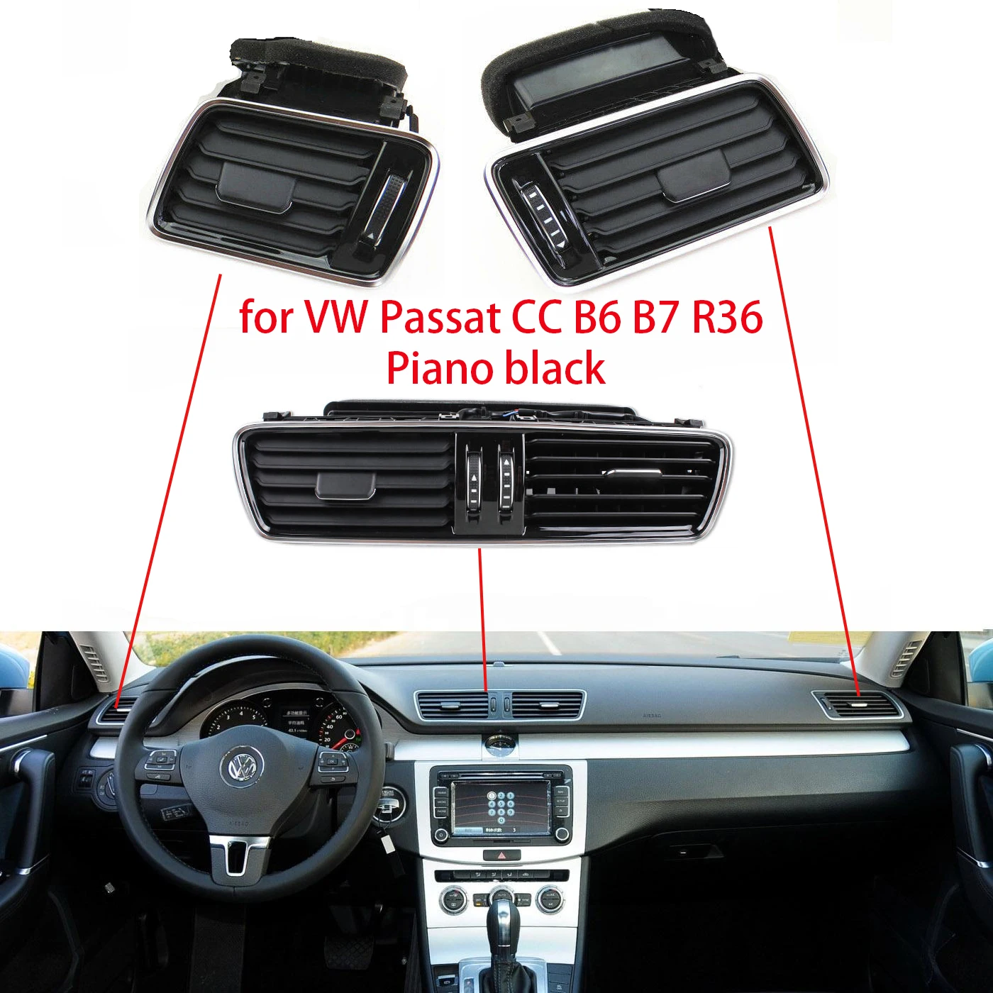 

for VW Passat CC B6 B7 R36 Car LHD Chrome Piano Paint Dashboard Air Conditioning Outlet Vent