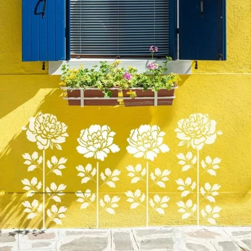 Recinzione da giardino grandi stencil di fiori decorazione fai da te adesivi dipinti modello creativo fai da te peonia a strati modello di pittura a