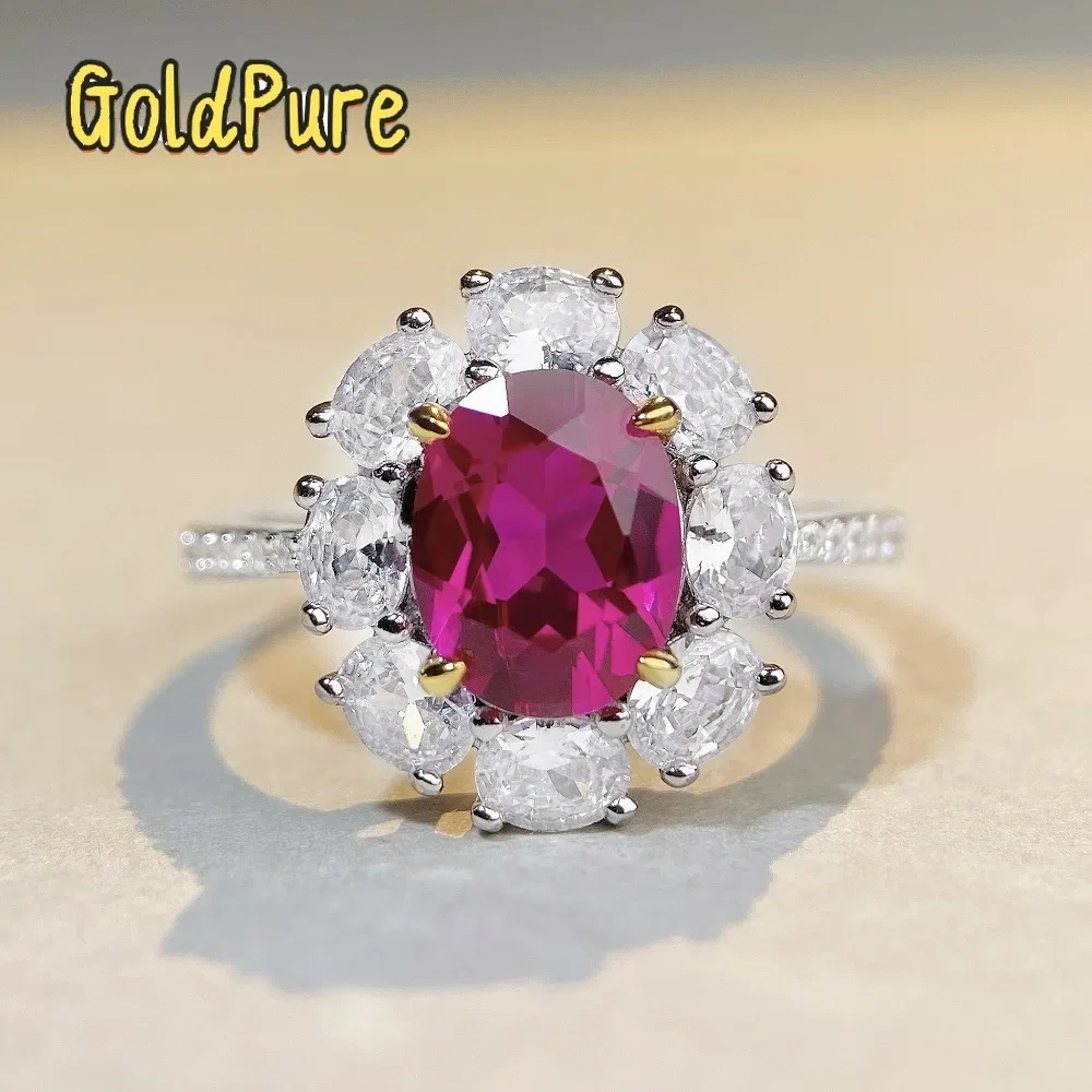 

Роскошное женское кольцо Goldpure из цельной платины PT950 с бриллиантами, рубином и муассанитом в форме яйца/голубиного яйца
