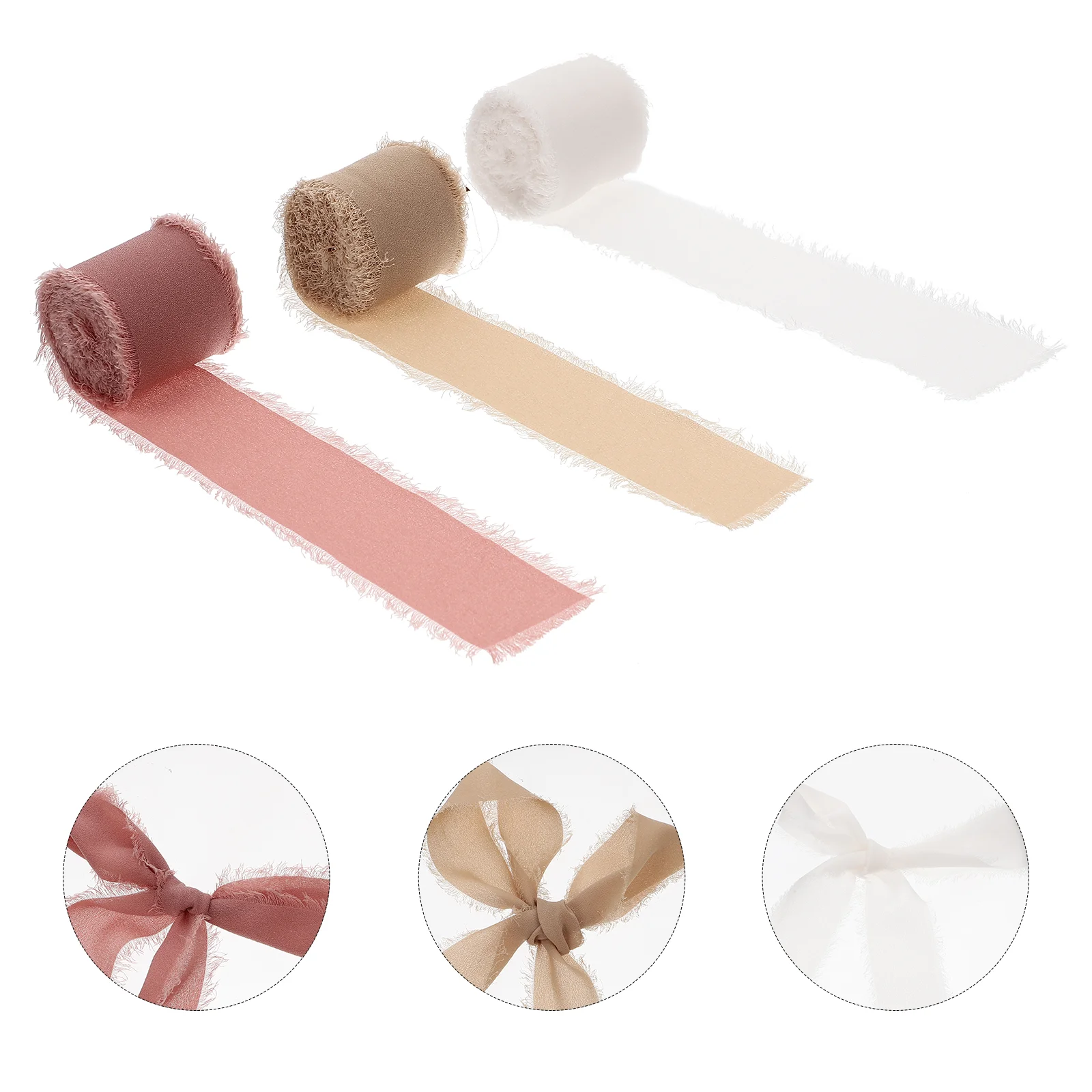 3 Rolls Crafts Raw Edge Chiffon Belt Bride Gifts Silk-like Frayed Edges Ribbon Polyester Bouquet