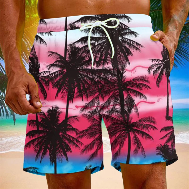 

Мужские пляжные шорты с 3D принтом тропических растений, красочные гавайские шорты для серфинга, быстросохнущие плавки для летних каникул