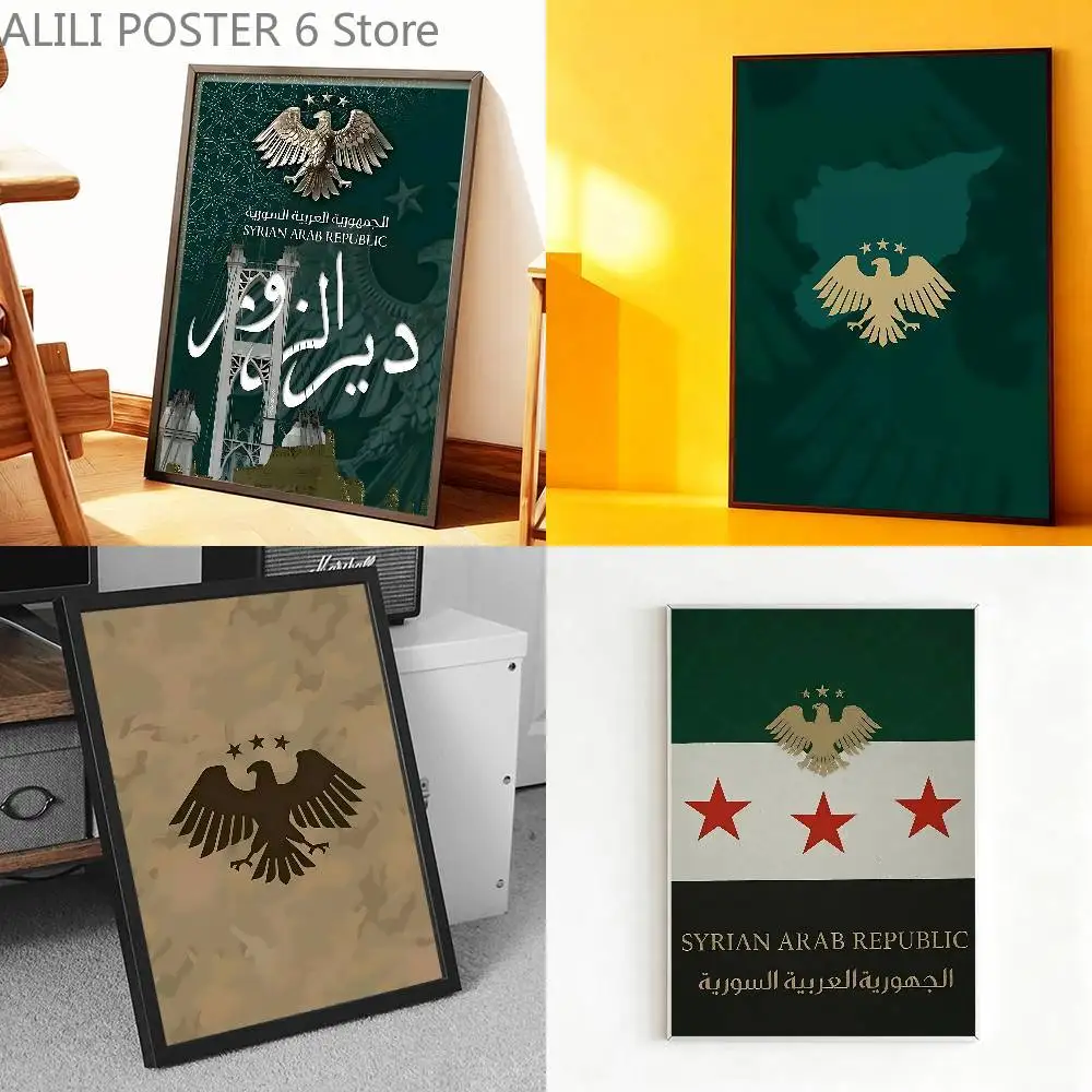 Poster Prints Wall Art Painting Picture Gift Living Room Bar Restaurant National Emblem Eagle Syrian Flag Dec Sticker Large