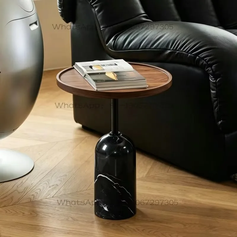 Suitable for Living Room Marble Coffee Table Round Solid Wood Small Table