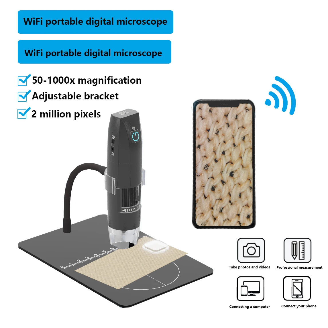 Real 200X 1080P WiFi Electron Microscope USB Mobilephone Computers Connecting Microscope Photo Video Taking Electron Microscope