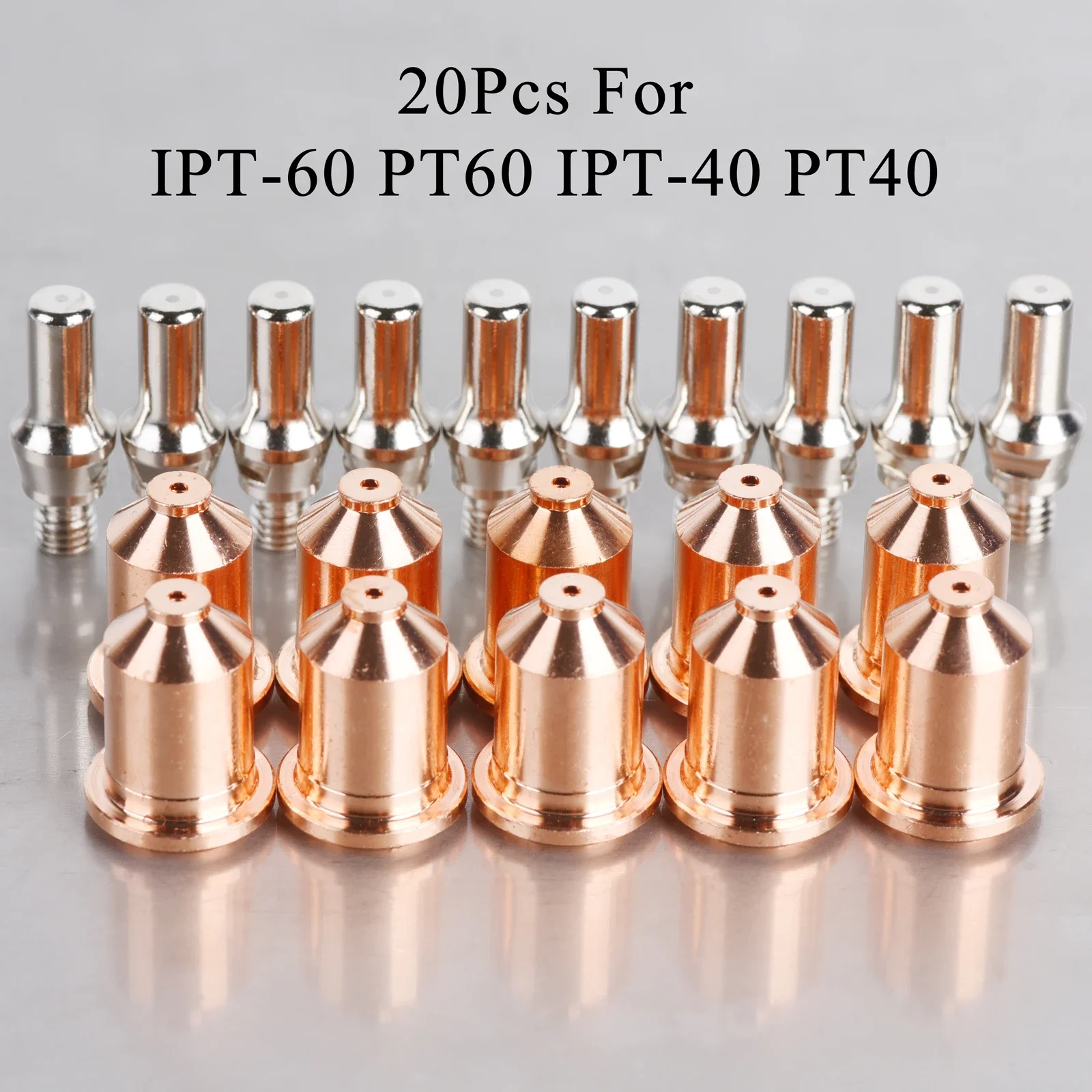 

20PCS IPT-60 PT-60 PT60 IPT-40 PT40 Electrode 52582 Nozzle 51318C 0.9mm/1.0mm/1.1mm Fit Plasma Cutter Torch Consumables