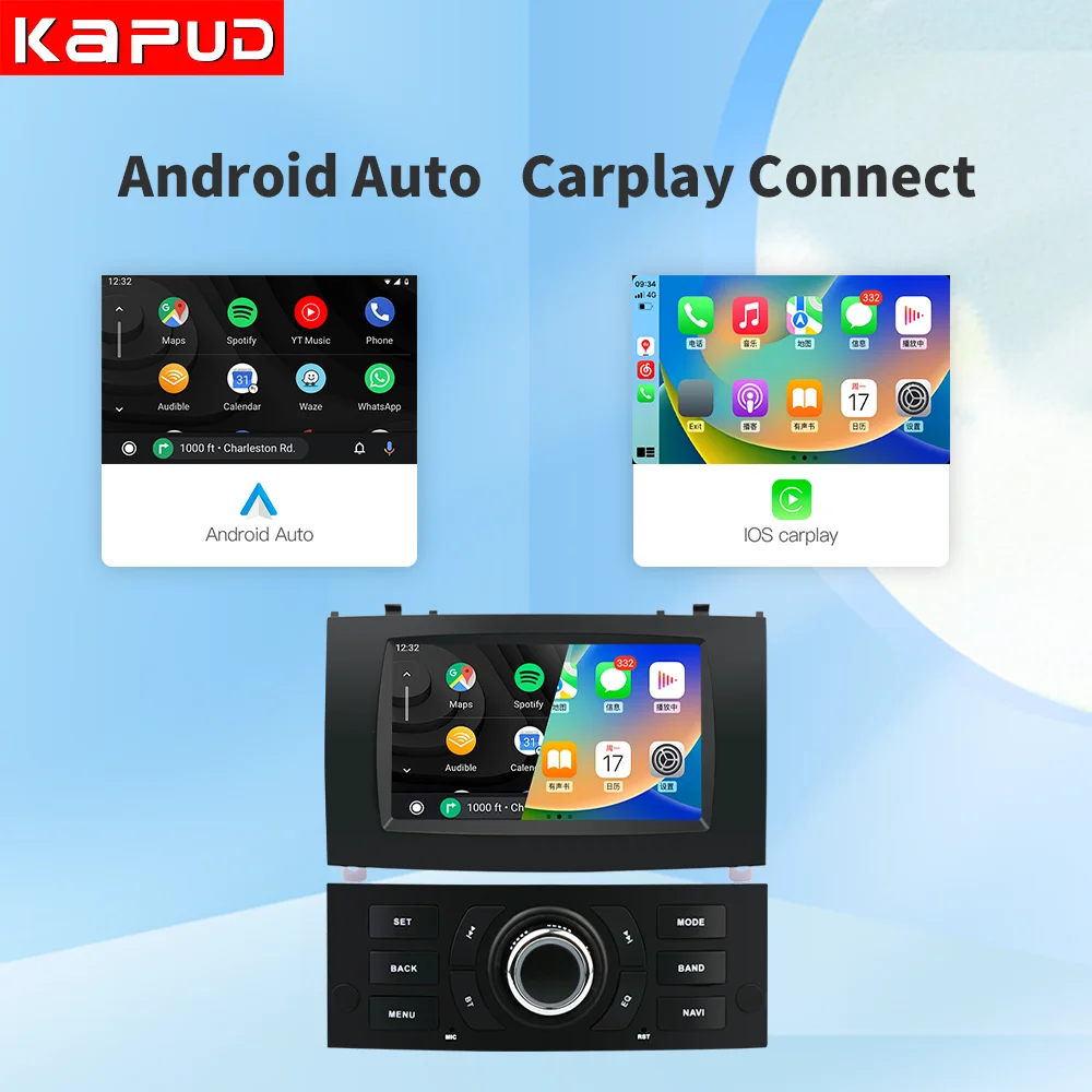 Kapud 7″ Android 12 Car Radio Multimedia Player GPS 360 Camera For Peugeot 407 2004-2010 CarPlay AUTO Navi BT 2DIN DSP SWC