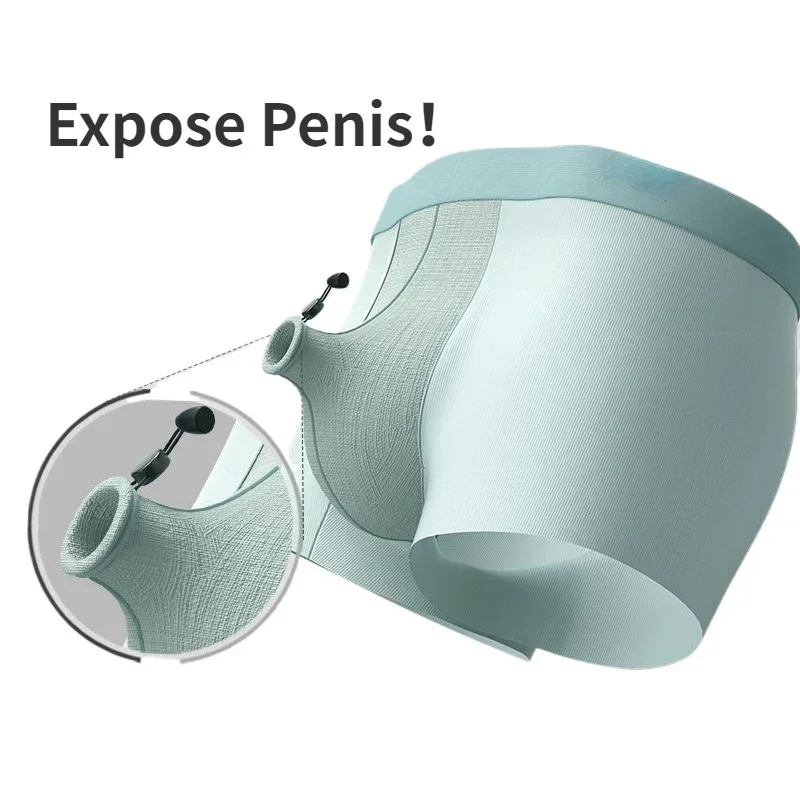 Man Open Hole Glan Foreskin Ring Underwear Crotch Expose Enhance Underpants Boxers Lingerie Bulge Pouch Cool Boxers Sexy Boxers