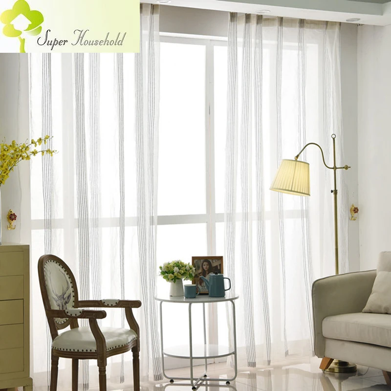 White Stripe Jacquard Gray Sheer Curtains for Living Room Window Tulle for Bedroom Kitchen Voile Yarn Decorate