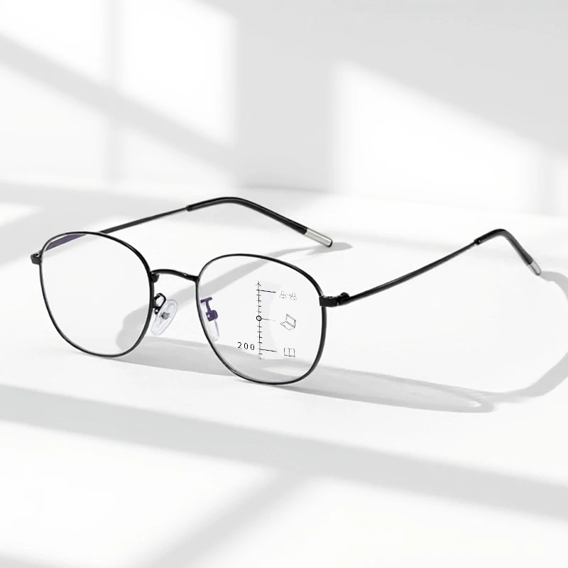 

Luxury Small Metal Reading Glasses Men Women Classic Black Presbyopic Glasses Male Anti-blue Light Multifocal Glasses