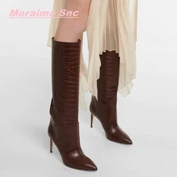 Stone Pattern Women Fashion Winter Boots Concise Brown Pointed Toe New Sexy Solid Luxury Unique Hot Sale Stiletto Heel Shoes