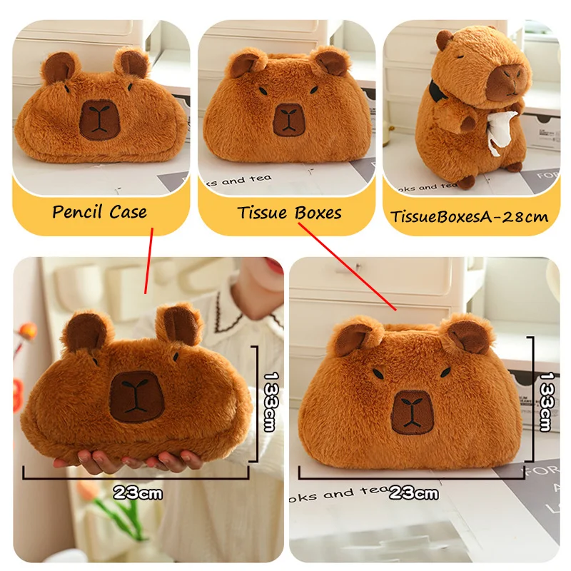 Hingland Cow Capybara Plush Bag Kawaii Stuffed Drawer Box Car Cartoon Tissue Boxes Office Decor Fluffy Doll Gift  Children Girls