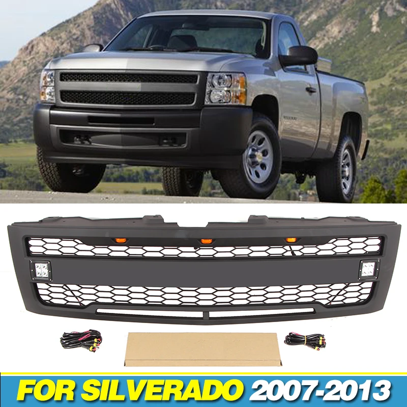 

Front Grille With LED Lights Modified Racing Grill Fit For 2007-2013 Chevrolet Silversado