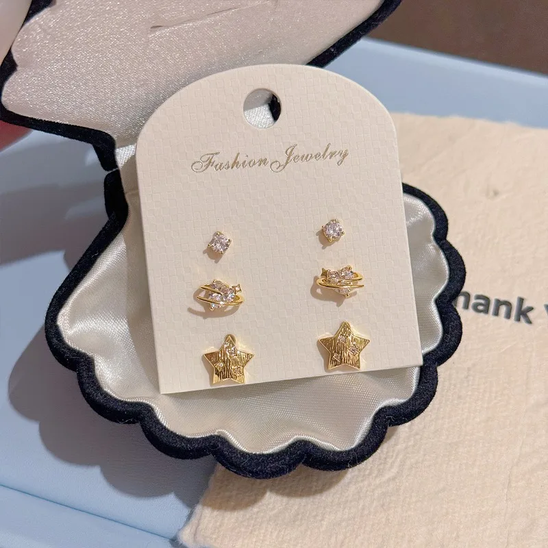 

Ring Star Love Stud Earrings Light Luxury High Sense Atmosphere Three Pairs of Earrings Versatile Exquisite Temperament Stud Ear