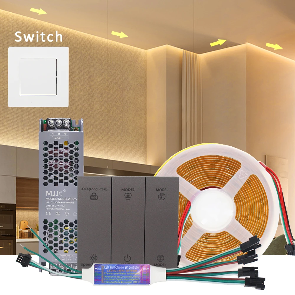 

24V COB Horse Race Strip Light Flexible Ribbon Tape Running Water Lamp Work Smart Switch Control Controller 5M 10M 15M 20M