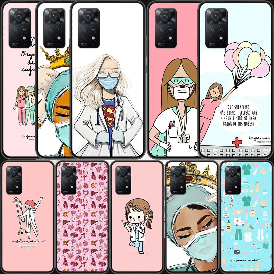 كارتون الطب طبيب وممرضة قضية الهاتف ، شاومي Redmi 12 ، 12C ، 10 Prime ، 10A ، 10C ، 9 ، 9A ، 9C ، 9T ، 8 ، 8A ، 7 ، 7A ، 6 ، 6A, S2, K40, K30, K20, Pro C