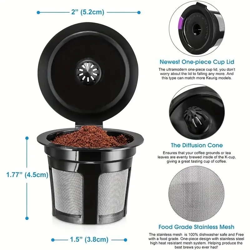1pcs Reusable K Cups Coffee Filters, Refillable Coffee Pod Capsules With Built-In, Integrated Mesh Strainer For Use With Keurig