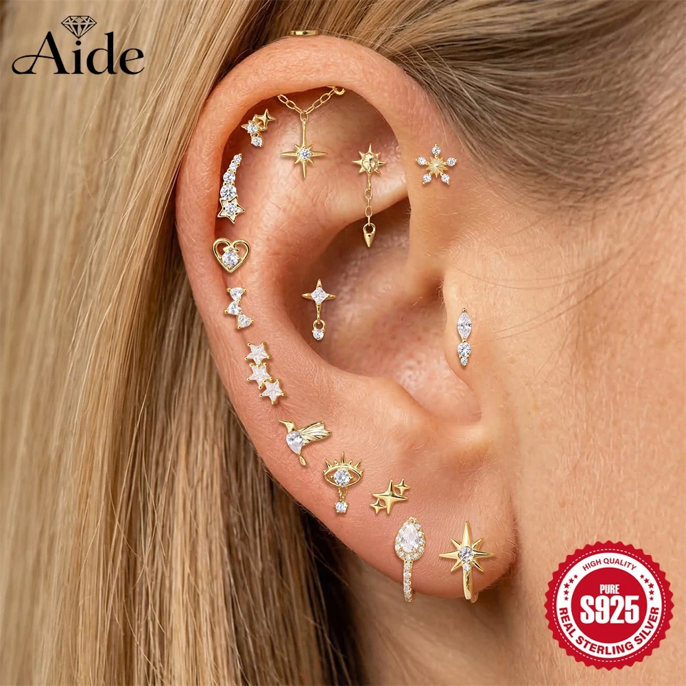 AIDE 925 Sterling Silver Star/Hummingbird/Heart Flat Back Internal Thread Piercing For Women INS Personalities Fine Jewelry