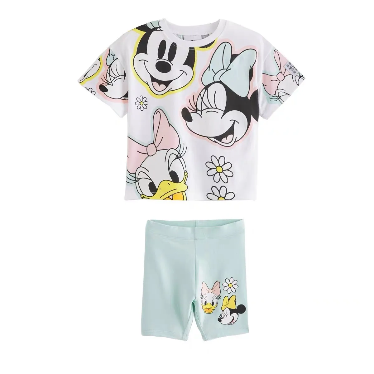 Minnie Full Print Short Sleeve Shorts Tshirt Summer Clothes Sets Girls Children Trendy Disney Tshirt Outfits Toddler Casual 2pcs