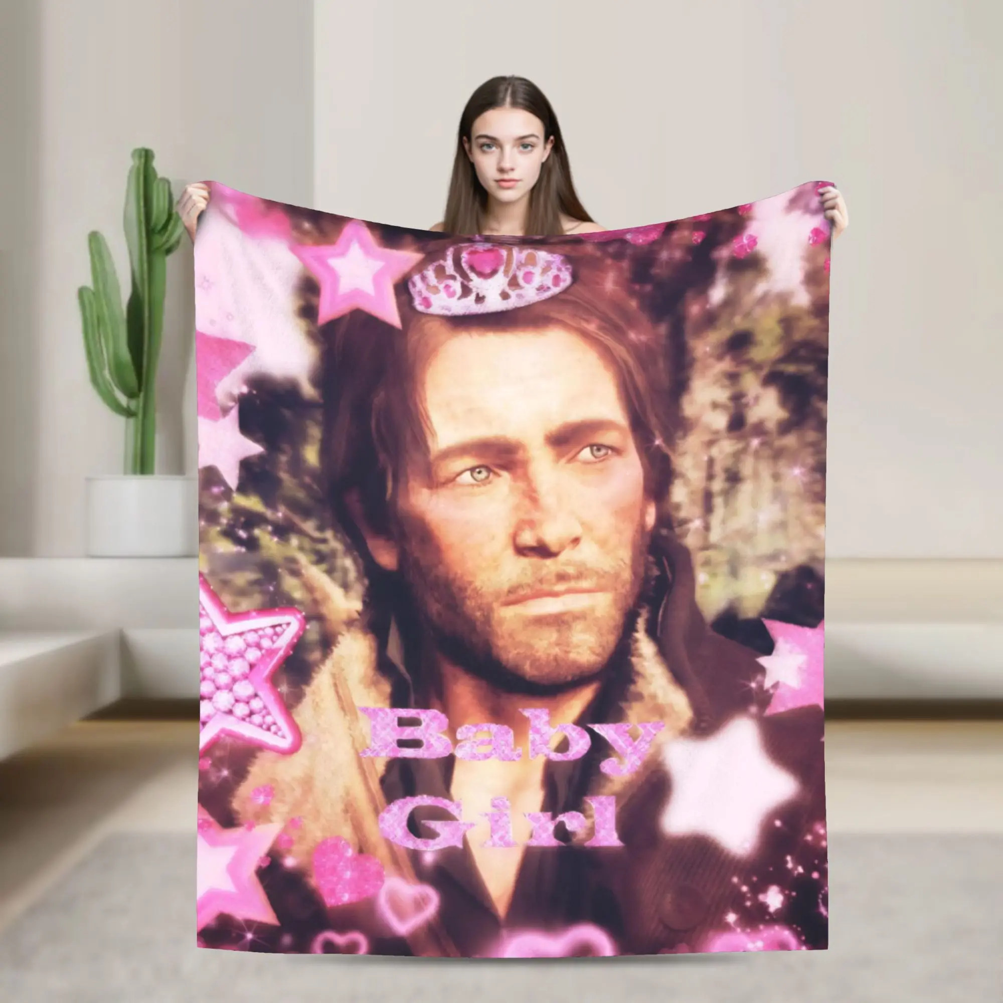 Arthur Morgan Baby Girl Knitted Blanket Flannel RDR2 Game Super Warm Throw Blanket for Outdoor Travel Bedroom Quilt