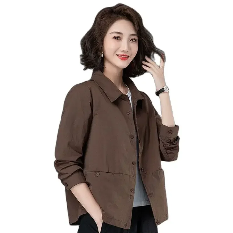 New Spring Autumn Coat Female Middle Aged and Elderly Women's Casual Jacket Tops Loose Thin Polo Lead Shirt Outerwear