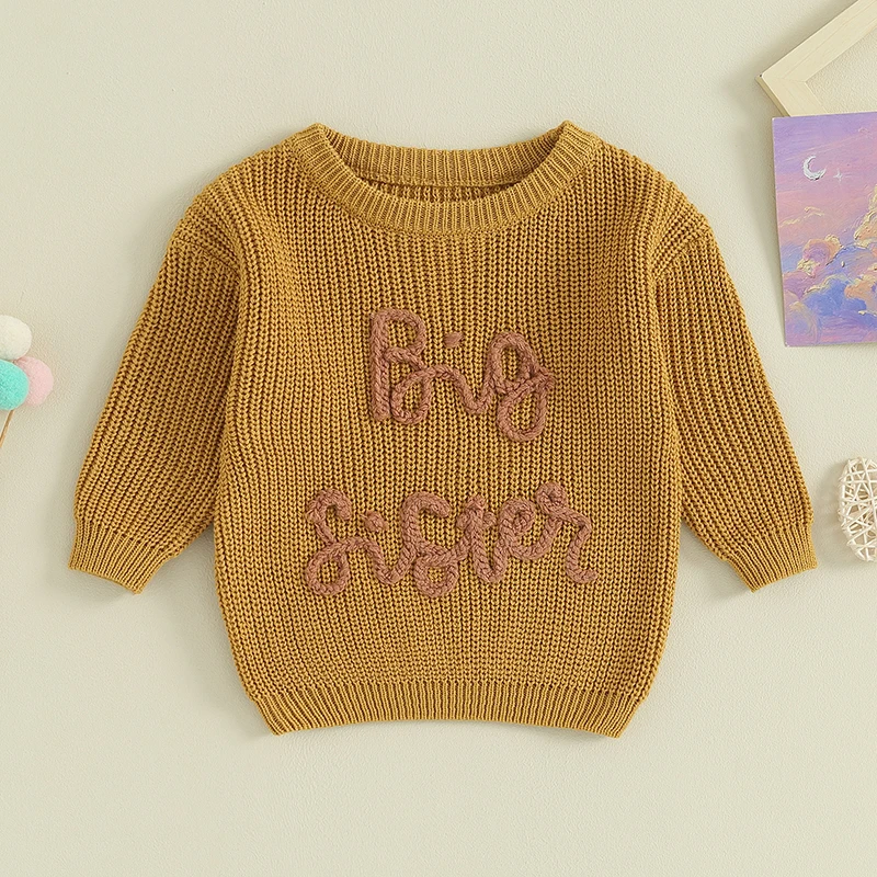 2023-08-18 Lioraitiin 18M-5Y Kids Girls Sweater Letter Embroidery Crew Neck Long Sleeve Pullovers Fall Toddler Clothes Tops