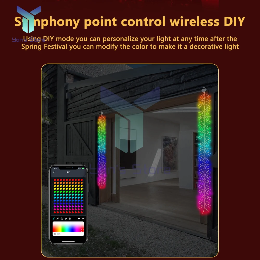 Inteligentny żyrandol sufitowy LED RGB Wodoodporna dekoracja domu Łańcuchy świetlne DIY Wyświetlacz obrazu Rytm muzyczny Kontrola aplikacji