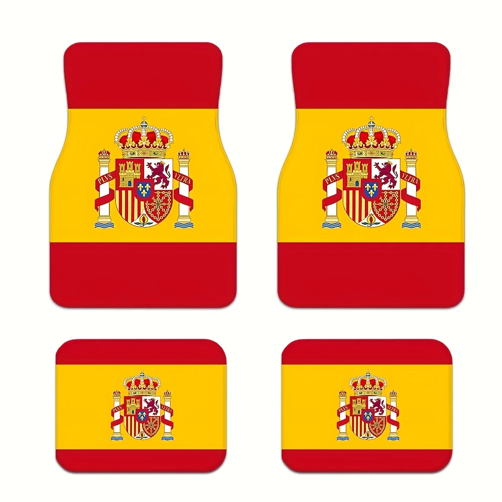 4pcs Spanish Flag Car Floor Mats With National Emblem (Spanish Tricolor Design: Red, & Spanish Emblem) - Fit For All Vehicles, D