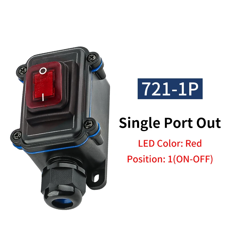 JINH CNP721 1T/2T High Current 20A 250V Rocker Switch, IP65 Waterproof Ship Type, Red Button, Outdoor Boat Inline Cord