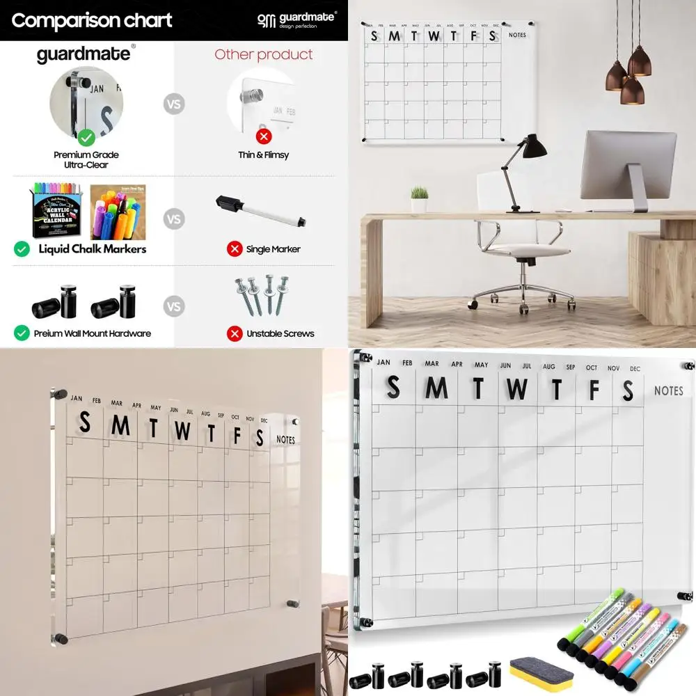 

Большой прозрачный акриловый настенный календарь премиум-класса 36x24 | Толстый ежемесячный планировщик | Доска для домашнего офиса