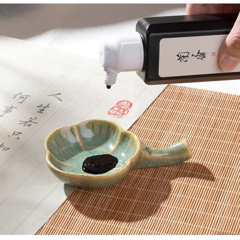 Ruyi Ceramic Ink Dish, Brush Rest Ink Tray Small Water Palette Ink Stone for Chinese Calligraphy Writing Stationery Supplies